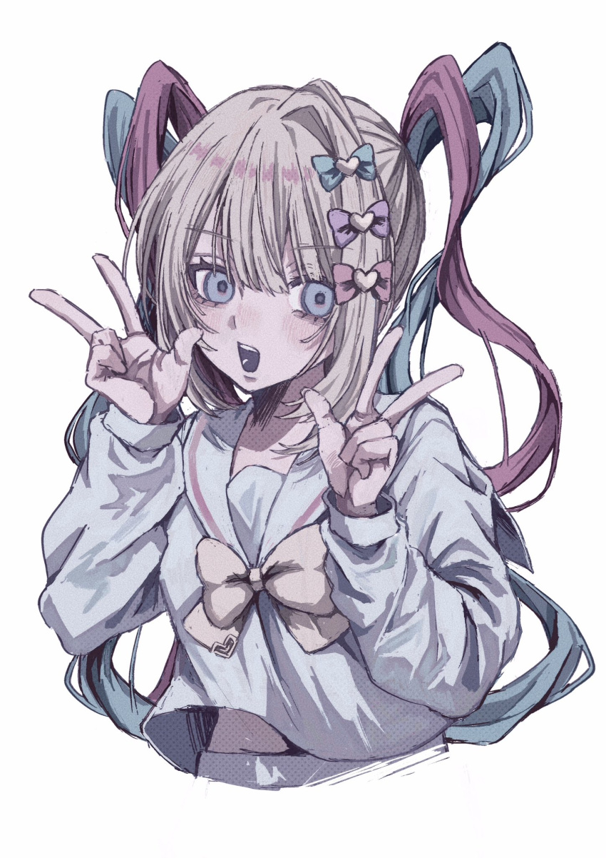 1girl, :d, blonde_hair, blue_bow, blue_eyes, blue_hair, blue_serafuku, blue_shirt