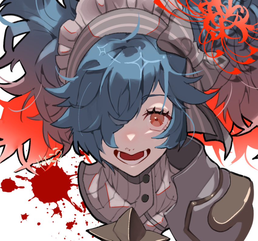 1girl, blue_hair, commentary, fire_emblem, fire_emblem_fates, gradient_hair, hair_over_one_eye, looking_at_viewer
