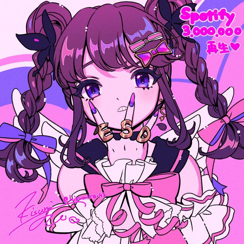 1girl, black_sailor_collar, bow, braid, butterfly_hair_ornament, commentary, denonbu, double_bun