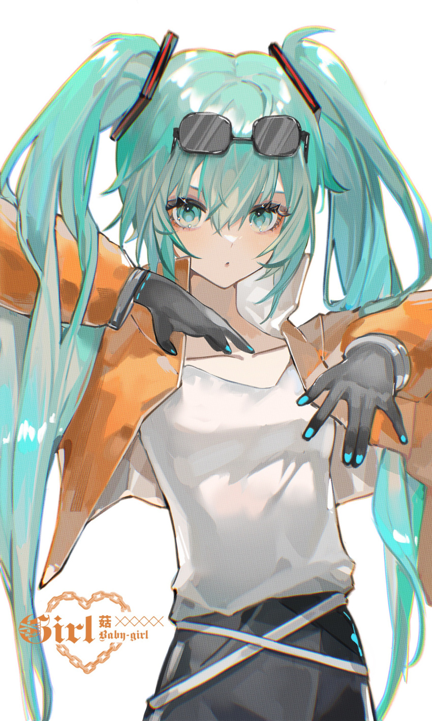 1girl, :o, absurdres, aqua_eyes, aqua_hair, black_gloves, chinese_commentary, chromatic_aberration