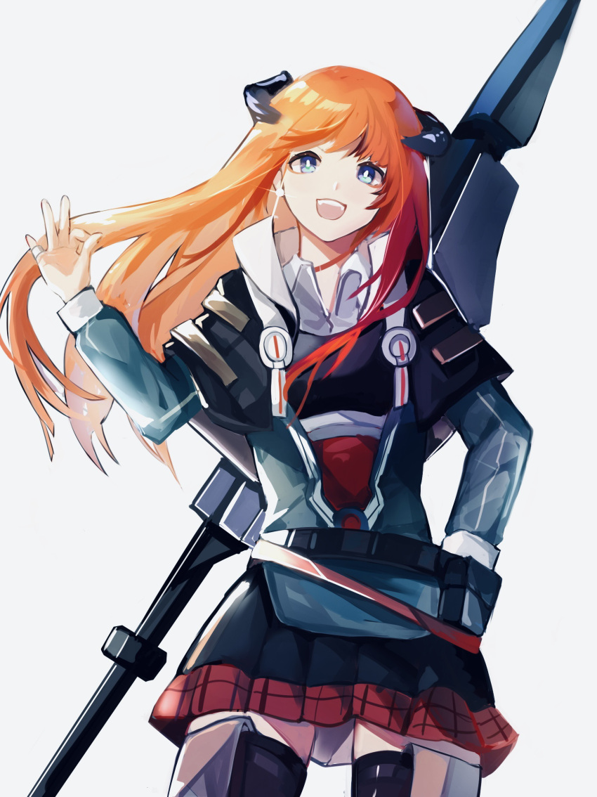 1girl, arknights, armor, bagpipe_(arknights), belt, belt_pouch, black_belt, black_horns