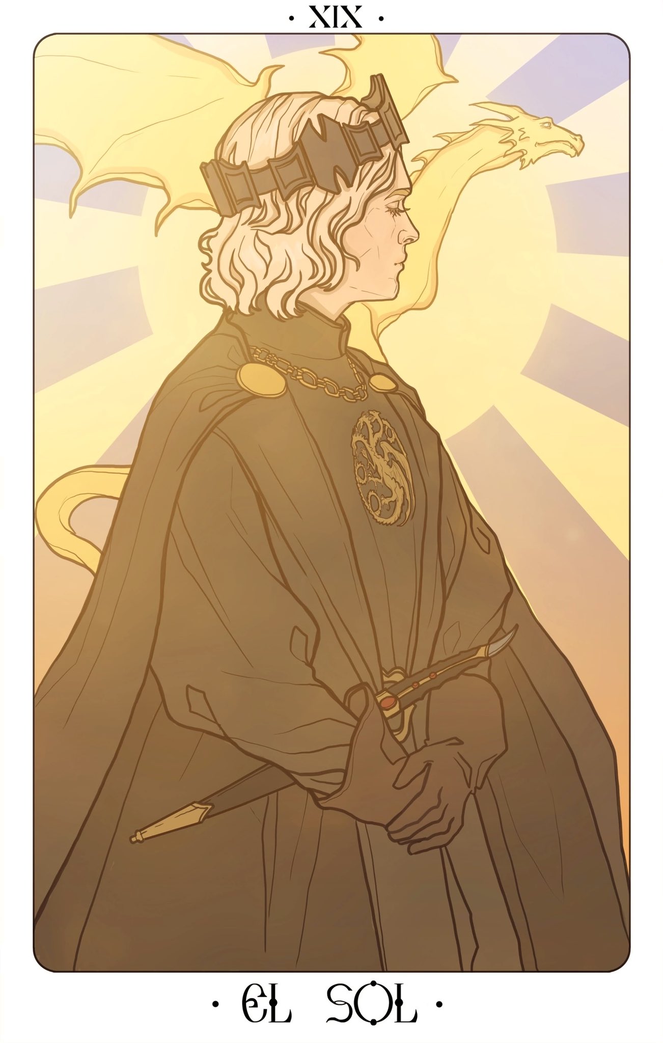 1boy, a_song_of_ice_and_fire, aegon_i_targaryen, blonde_hair, border, cape, character_request, commentary
