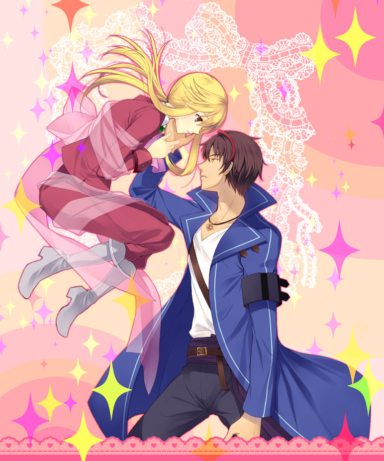 armband, blonde_hair, brown_hair, coat, formal, honda_tamanosuke, ponytail, suit, umineko_no_naku_koro_ni, ushiromiya_lion, willard_h_wright