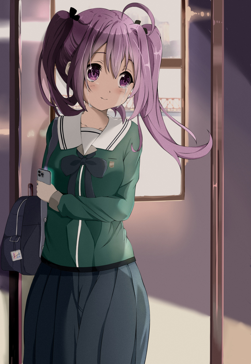 1girl, 22/7, absurdres, ahoge, bag, black_bow, black_bowtie, black_ribbon