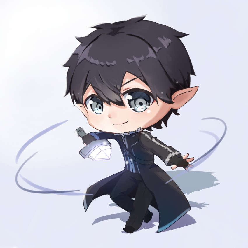 1boy, absurdres, black_eyes, black_gloves, black_hair, black_jacket, black_pants, chibi