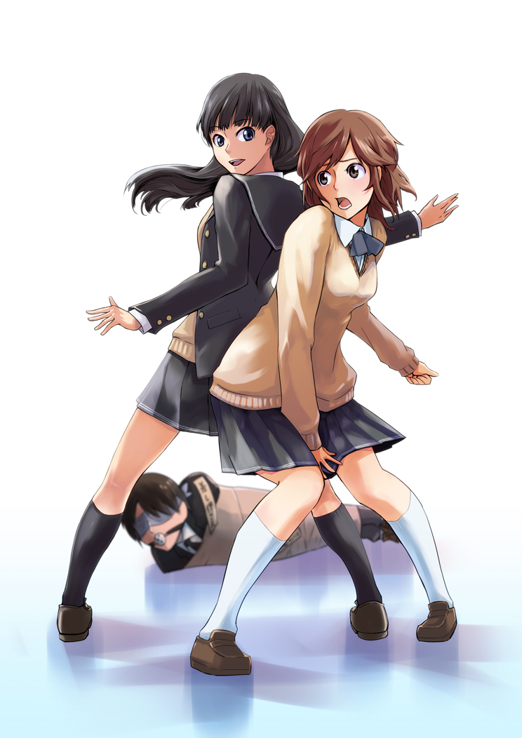 1boy, 2girls, amagami, ayatsuji_tsukasa, back-to-back, ball_gag, ballgag, bdsm