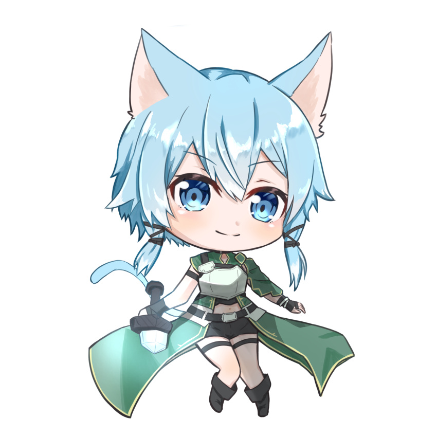 1girl, absurdres, animal_ears, belt, black_belt, black_shorts, blue_eyes, blue_hair