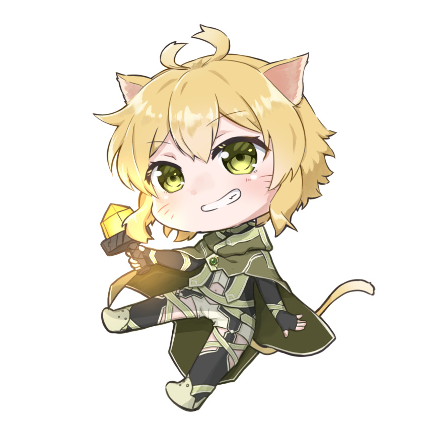 1girl, absurdres, animal_ears, argo_the_rat, blonde_hair, cape, chibi, chibi_only