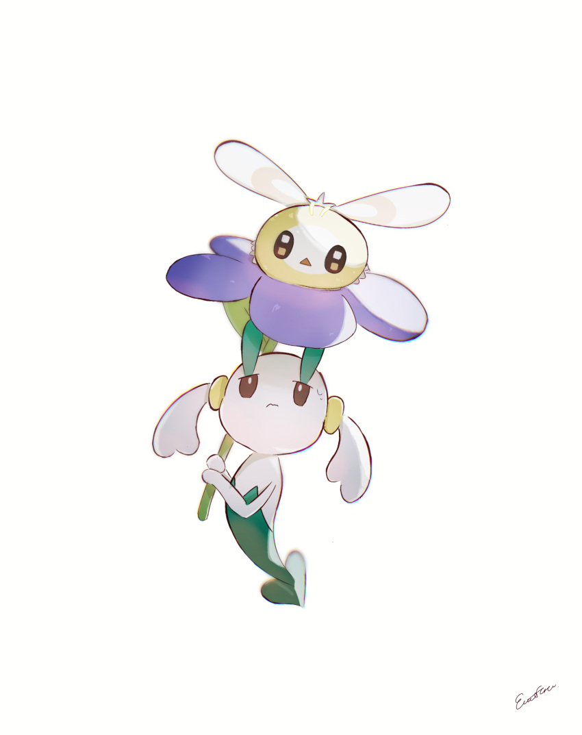 cutiefly, emofuru_(vktd5442), floette, floette_(blue_flower), flower, highres, holding, holding_flower