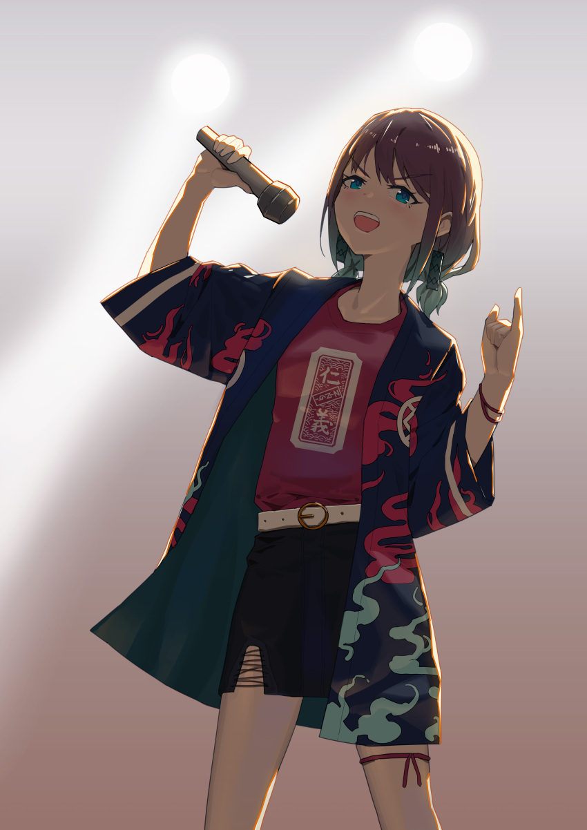 1girl, absurdres, belt, belt_buckle, black_shorts, blue_eyes, blue_hair, blue_happi