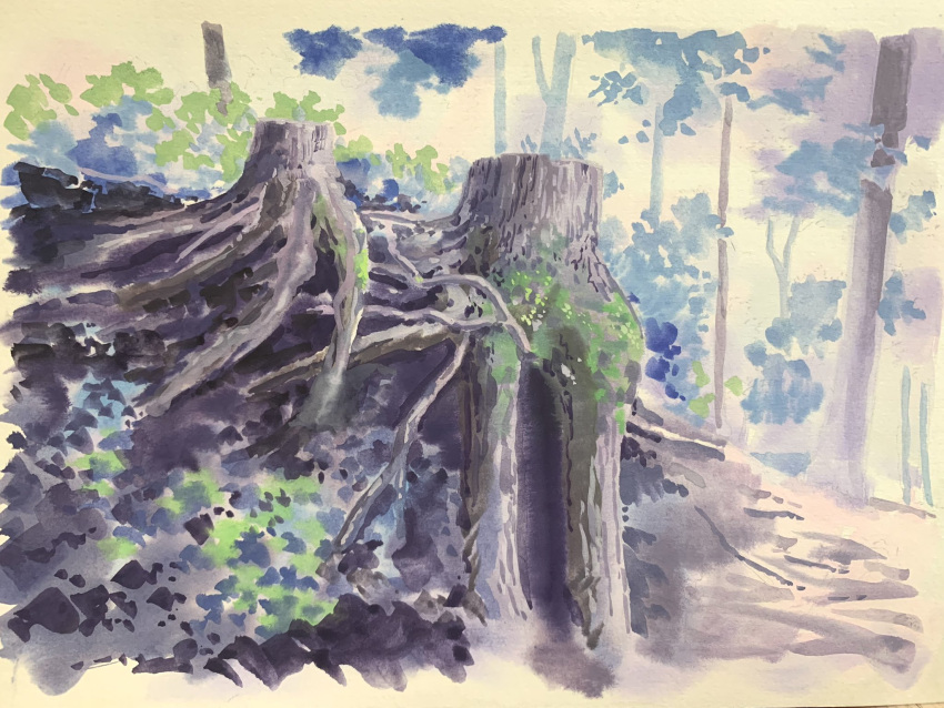 day, doremifa84, grass, highres, moss, no_humans, original, painting_(medium)