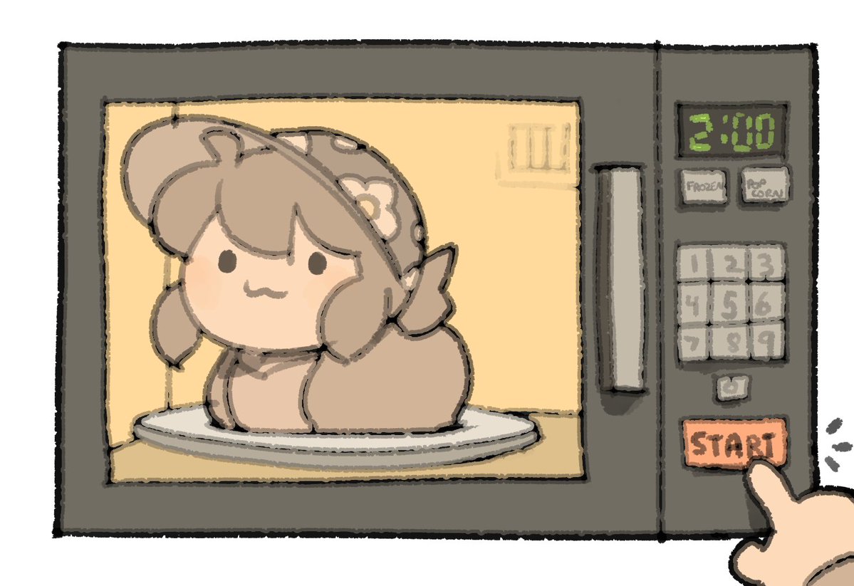 :3, artist_self-insert, brown_hair, brown_shirt, cat_loaf, floral_print, hat, medium_hair