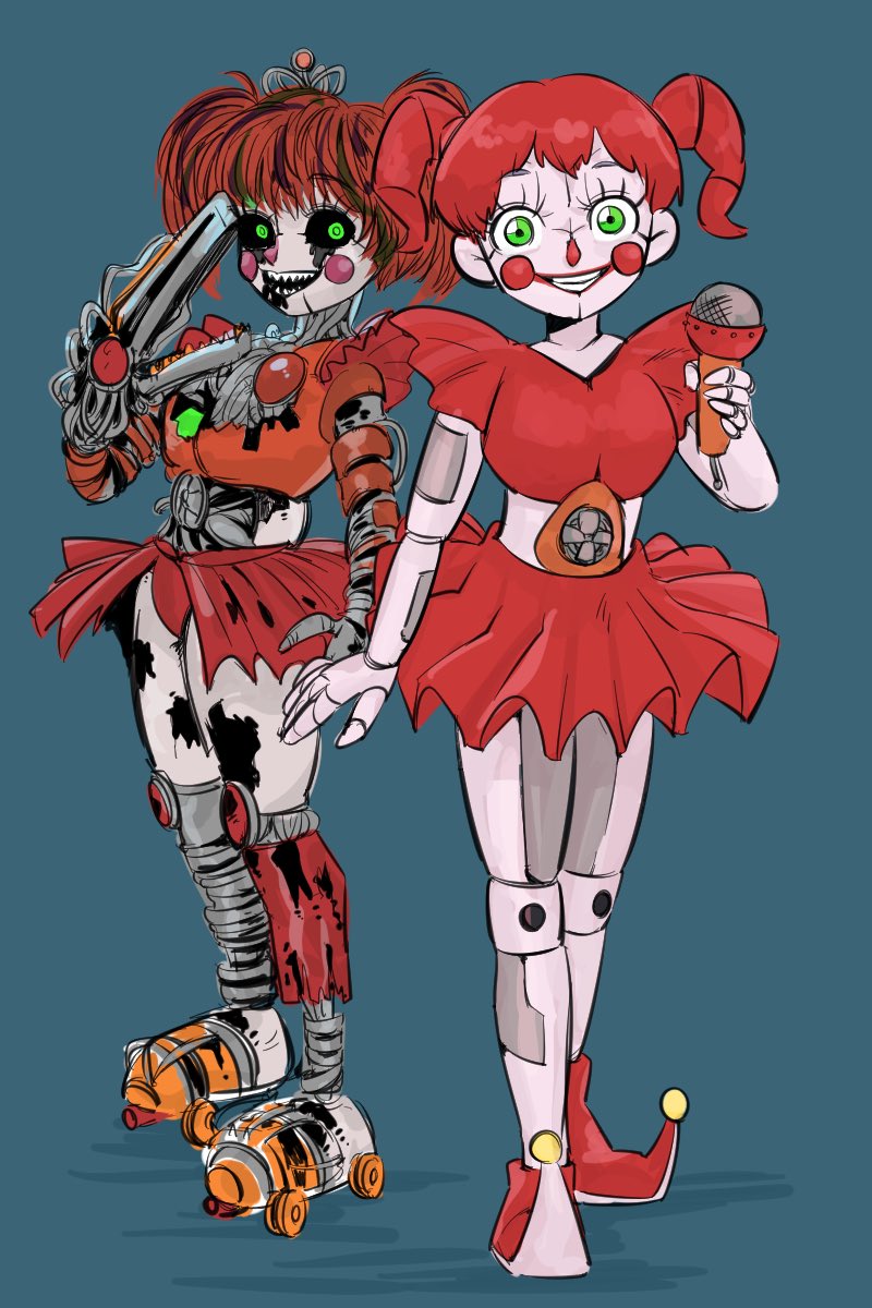 1girl, blush_stickers, circus_baby_(fnaf), clothed_robot, clown_nose, commentary, english_commentary, five_nights_at_freddy's