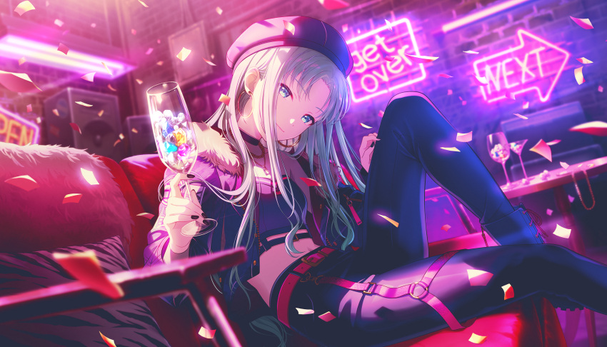 1girl, amplifier, animal_print, ankle_boots, aqua_gemstone, arrow_(symbol), backlighting, belt