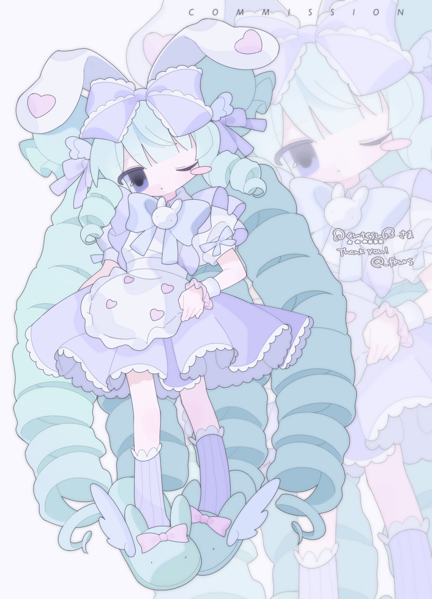 1girl, absurdres, animal_ears, animal_slippers, apron, blue_eyes, blush, blush_stickers