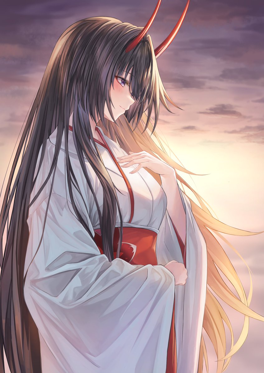 1girl, acheron_(honkai:_star_rail), acheron_(izumo)_(honkai:_star_rail), black_hair, commentary, cowboy_shot, from_side, hair_between_eyes