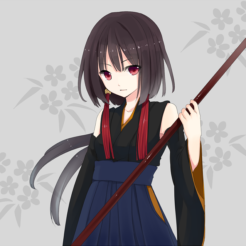 detached_sleeves, japanese_clothes, kurasawa_moko, long_hair, original, polearm, red_eyes, solo