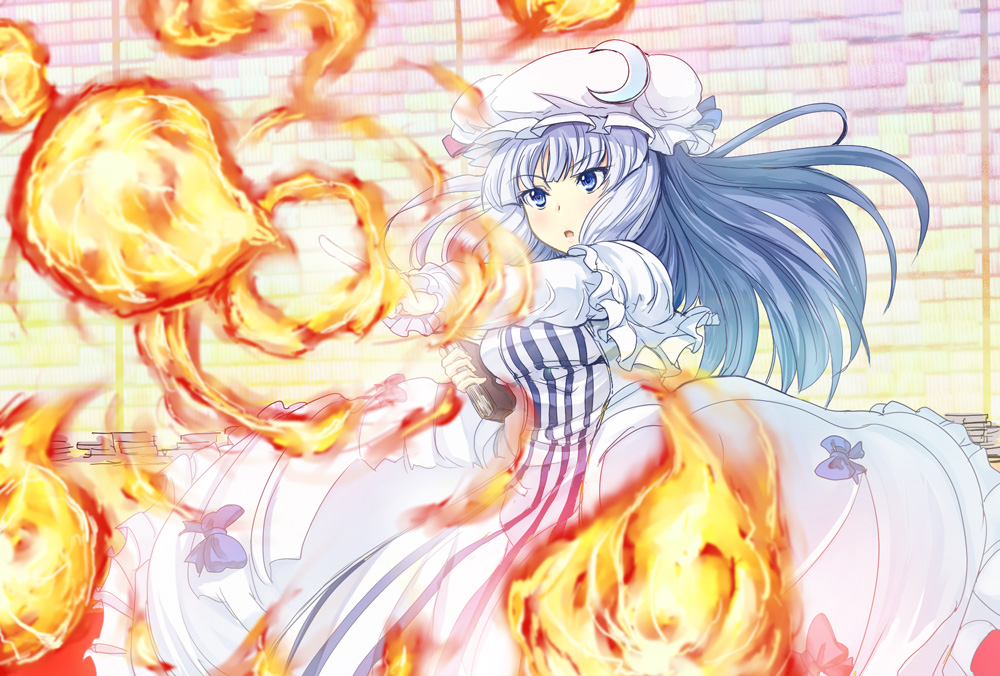 book, crescent, crescent_moon, dress, fire, gin'ichi_(akacia), ginichi, hat