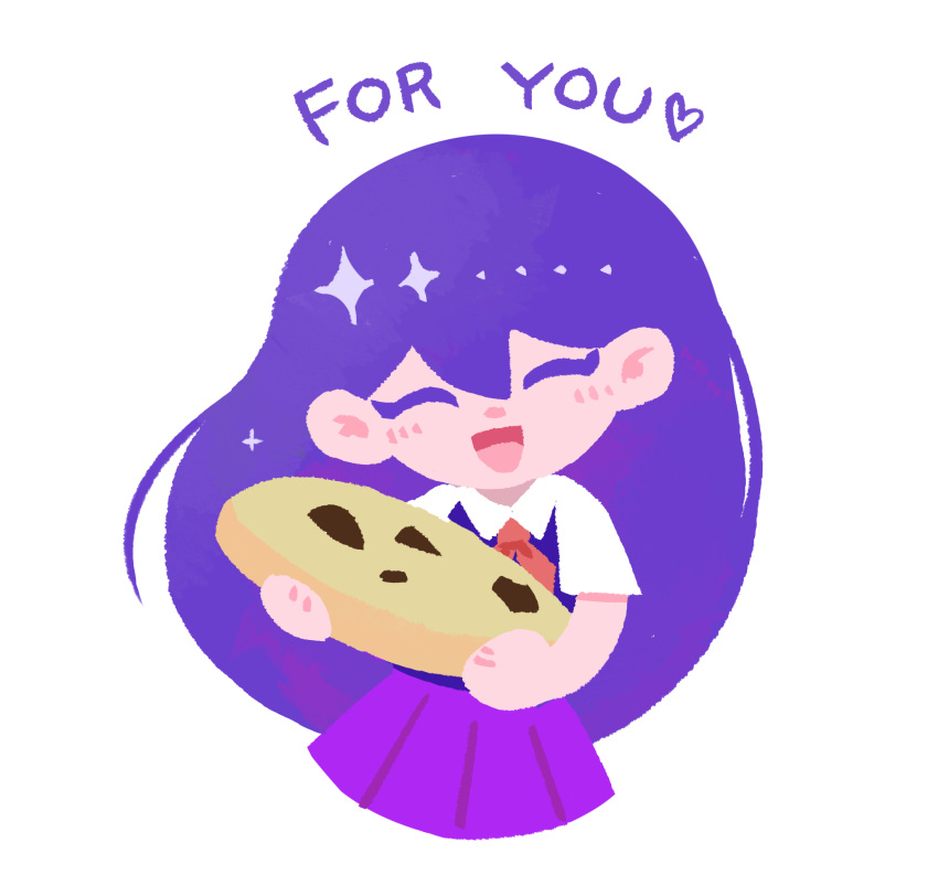 1girl, blush, chibi, chibi_only, chocolate_chip_cookie, closed_eyes, collared_shirt, cookie