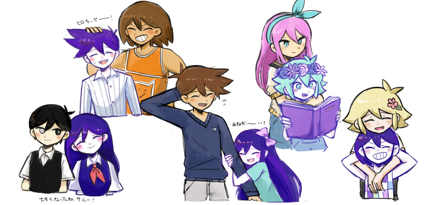 3girls, 6+boys, absurdres, aubrey_(faraway)_(omori), aubrey_(headspace)_(omori), aubrey_(omori), basil_(faraway)_(omori), basil_(headspace)_(omori)