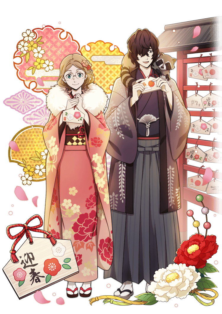 1boy, 1girl, animal, animal_on_shoulder, aqua_eyes, brown_hair, bungou_stray_dogs, edgar_allan_poe_(bungou_stray_dogs)