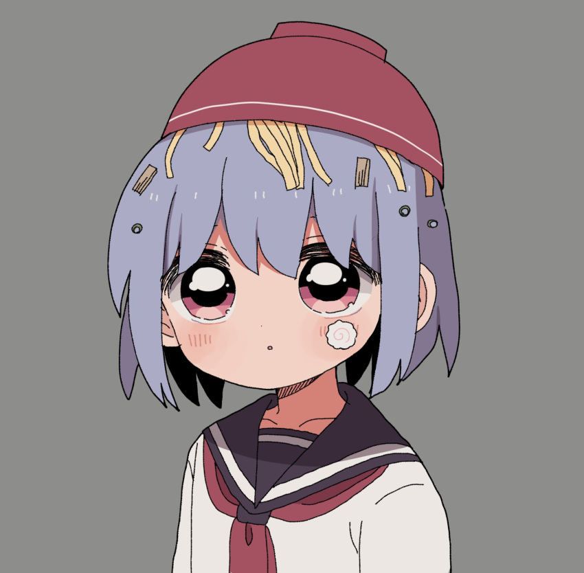 1girl, bad_id, bad_twitter_id, black_sailor_collar, bowl, food, food_on_face, food_on_head