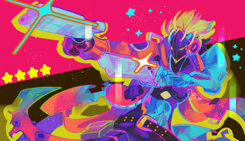 1boy, absurdres, belt, bianca_lattei, billy_kid, blonde_hair, colorful, dual_wielding