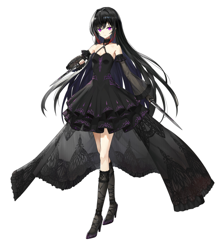 1girl, absurdres, black_dress, black_hair, borrowed_character, breasts, commentary_request, commission