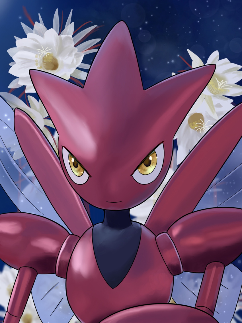 bug, colored_skin, flower, highres, insect_wings, night, pokemon, pokemon_(creature)