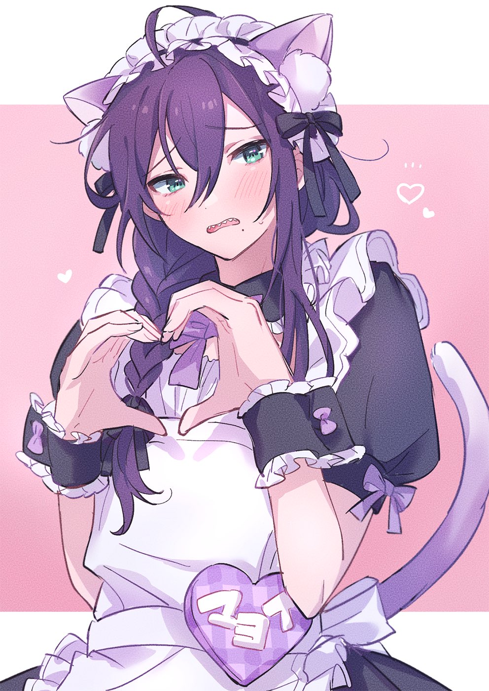 1boy, alternate_costume, animal_ears, apron, ayase_mayoi, back_bow, black_bow, black_wrist_cuffs