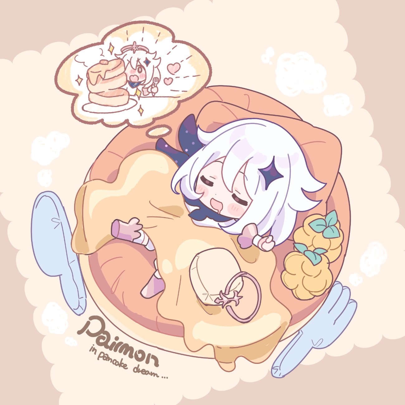 1girl, bed, blanket, blanket_over_midsection, brown_theme, chibi, chibi_only, clenched_hand