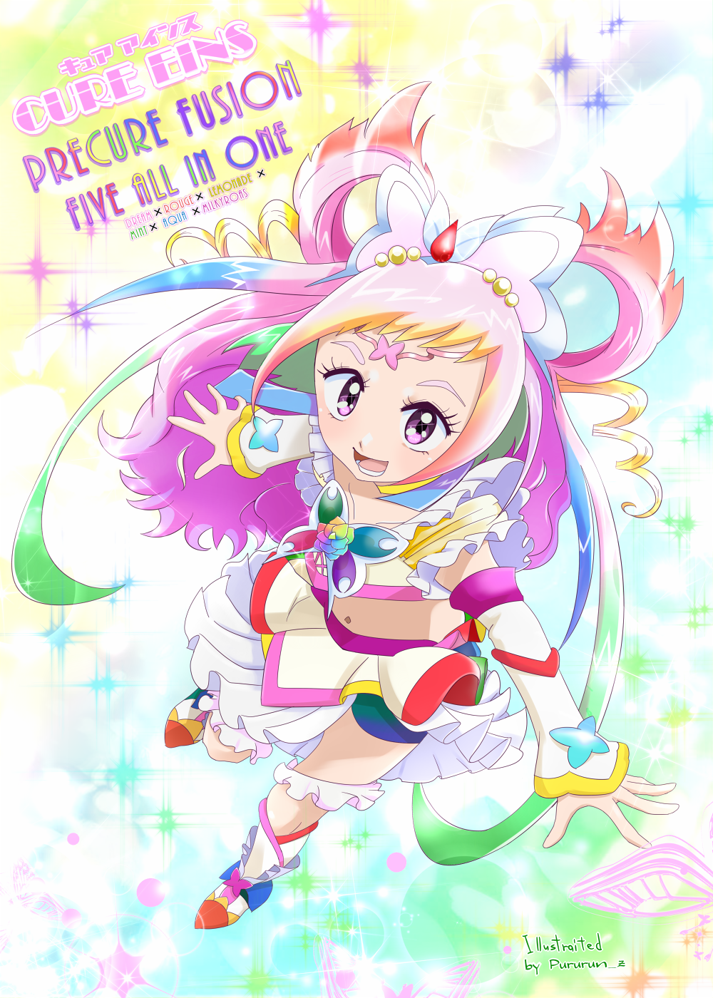 cure, cure_aqua, cure_dream, cure_lemonade, cure_mint, cure_rouge, fusion, highres