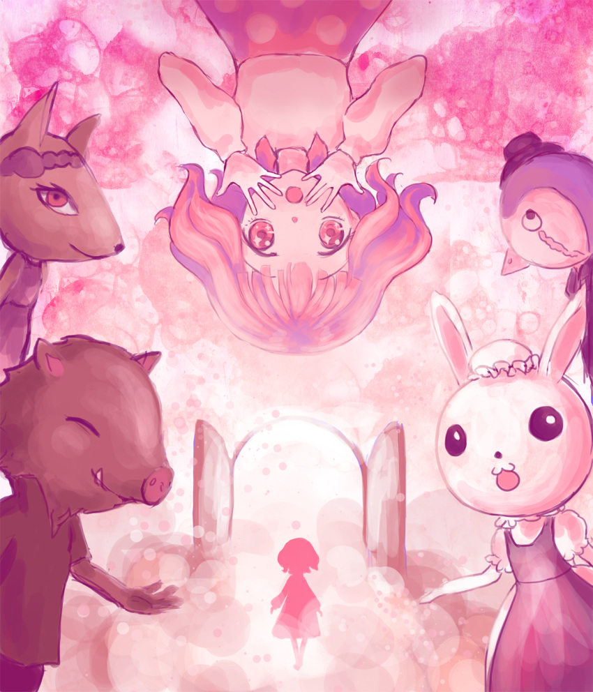 1girl, :o, accha, bird, black_eyes, black_hat, boar, boris_(dreaming_mary)