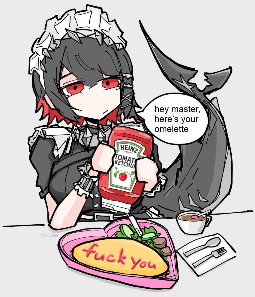 1girl, black_dress, black_hair, breasts, candy, coffee, coffee_mug, colored_inner_hair