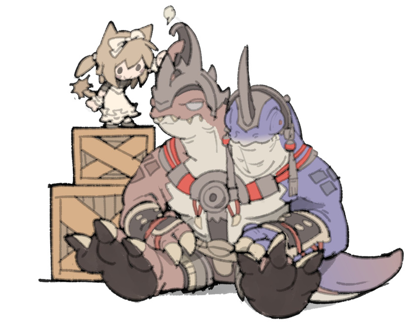 1boy, 1girl, animal_ears, bakool_ja_ja, blonde_hair, bow, bracer, c: