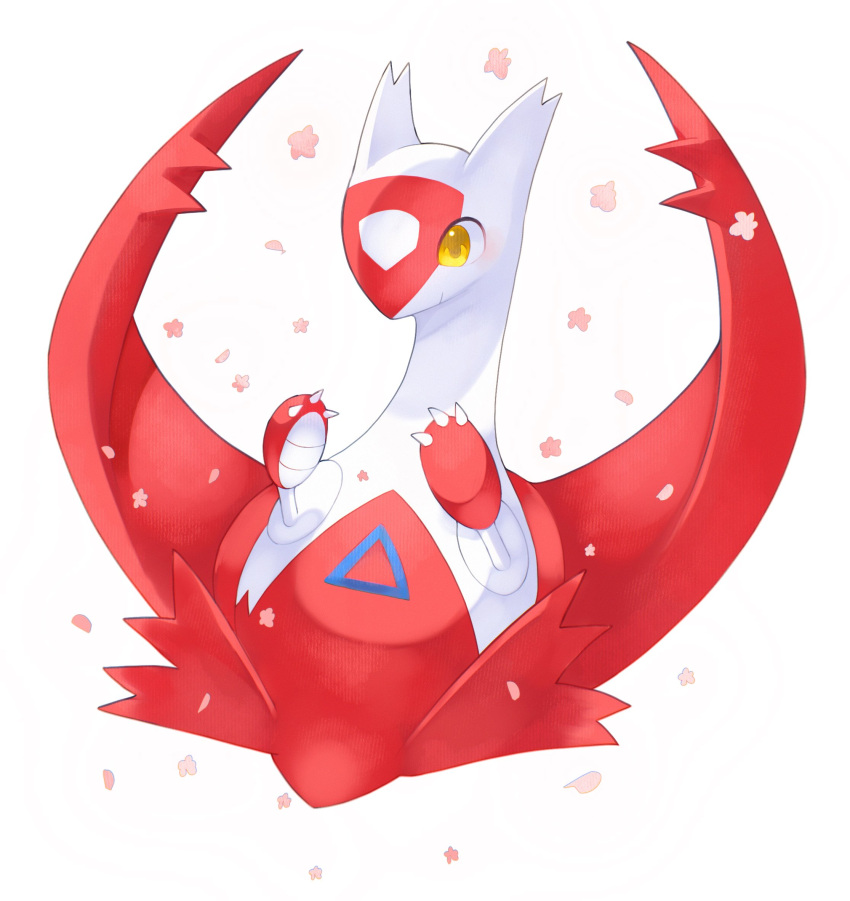 closed_mouth, colored_skin, highres, latias, looking_at_viewer, multicolored_skin, no_humans, petals