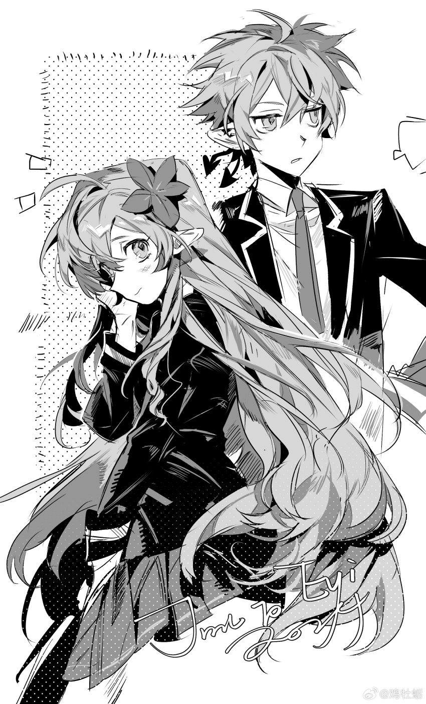 1boy, 1girl, absurdres, blazer, chinese_commentary, closed_mouth, collared_jacket, collared_shirt