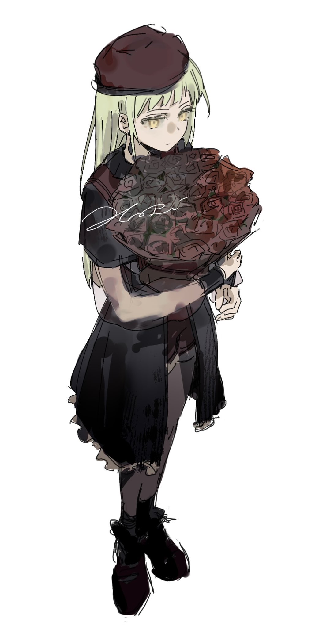 1girl, bang_dream!, bang_dream!_it's_mygo!!!!!, black_footwear, black_pantyhose, black_shirt, black_skirt, black_wrist_cuffs