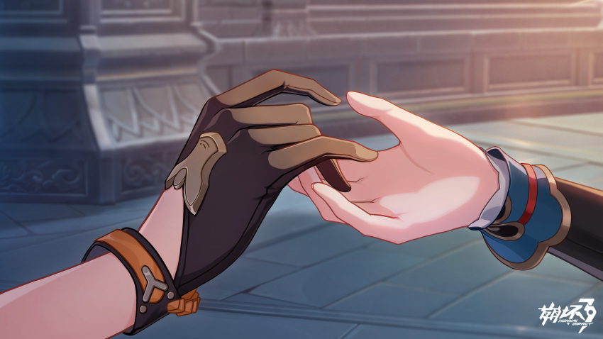 2girls, black_gloves, black_sleeves, chinese_commentary, copyright_name, entropy_(honkai_impact), female_dreamseeker_(honkai_impact), gloves