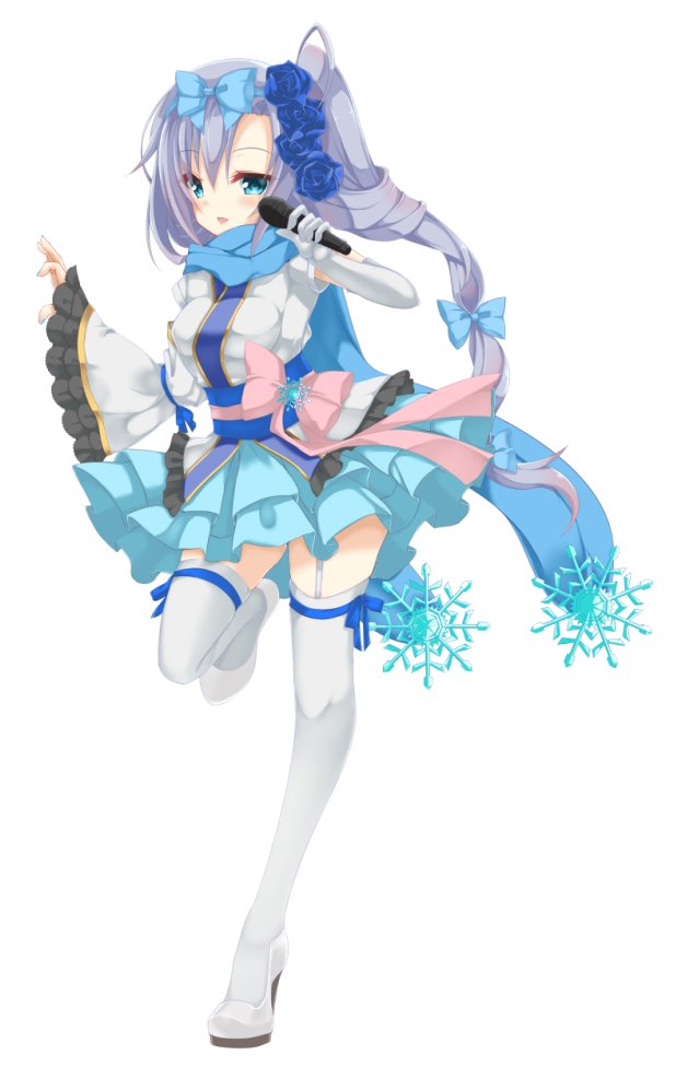 1girl, blue_bow, blue_eyes, blue_flower, blue_hair, blue_hairband, blue_rose, blue_scarf