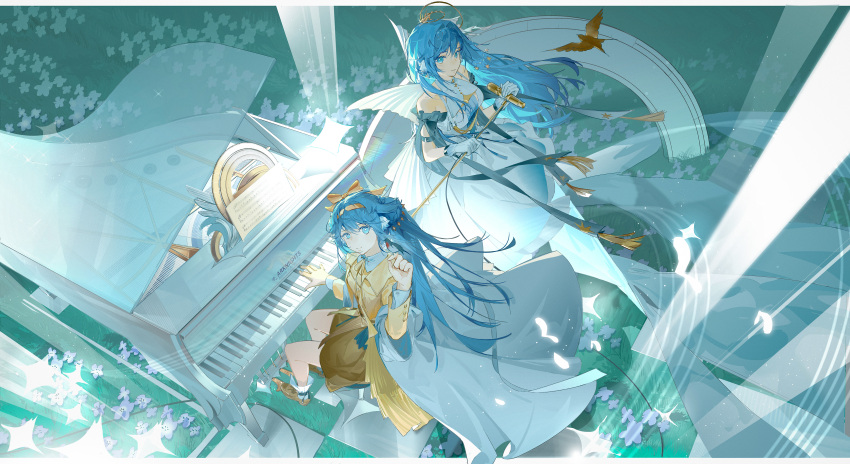 2girls, absurdres, arknights, astesia_(arknights), astesia_(frlibe_on_the_palace)_(arknights), astgenne_(arknights), astgenne_(her_aspiration)_(arknights), bare_shoulders