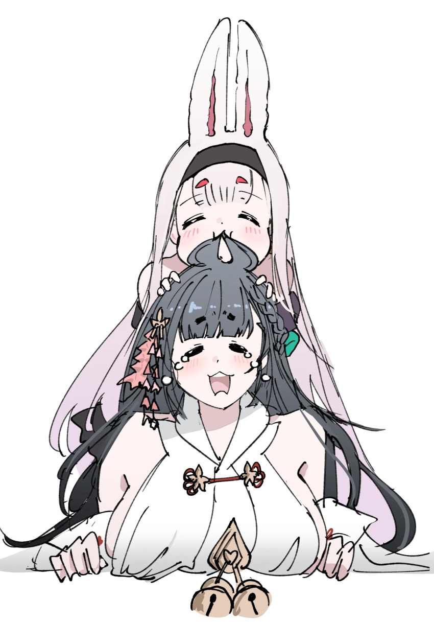 azur_lane, crying, daisen_(azur_lane), ear_biting, multiple_girls, rabbit_ears, shimakaze_(azur_lane)