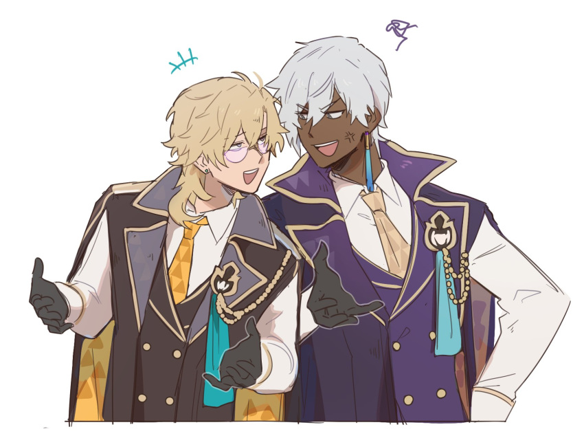 +++, 2boys, :d, anger_vein, arguing, aventurine_(honkai:_star_rail), aventurine_(stoneheart's_oath_ring:_both_ends_of_the_scale)_(honkai:_star_rail), black_jacket