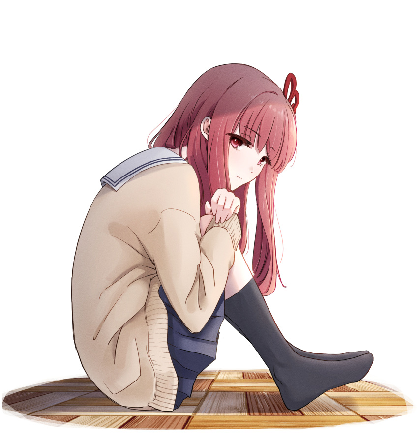 1girl, black_socks, hakushi_(empty_blanc), highres, kneehighs, kotonoha_akane, long_hair, looking_at_viewer