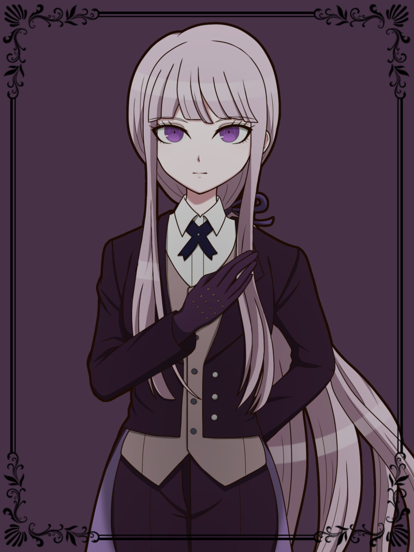 1girl, alternate_costume, arm_behind_back, buttons, collared_shirt, danganronpa_(series), danganronpa_3_(anime), gloves