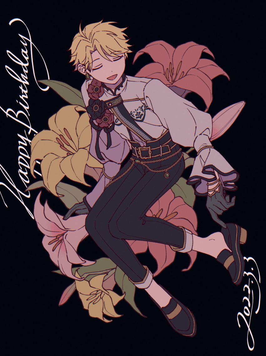 1boy, 2022, adjusting_footwear, androgynous, arm_at_side, arm_rest, belt_chain, bishounen