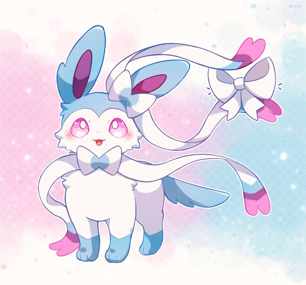 alternate_color, blue_background, blue_fur, blush, bow, hyrell, looking_at_viewer, multicolored_background