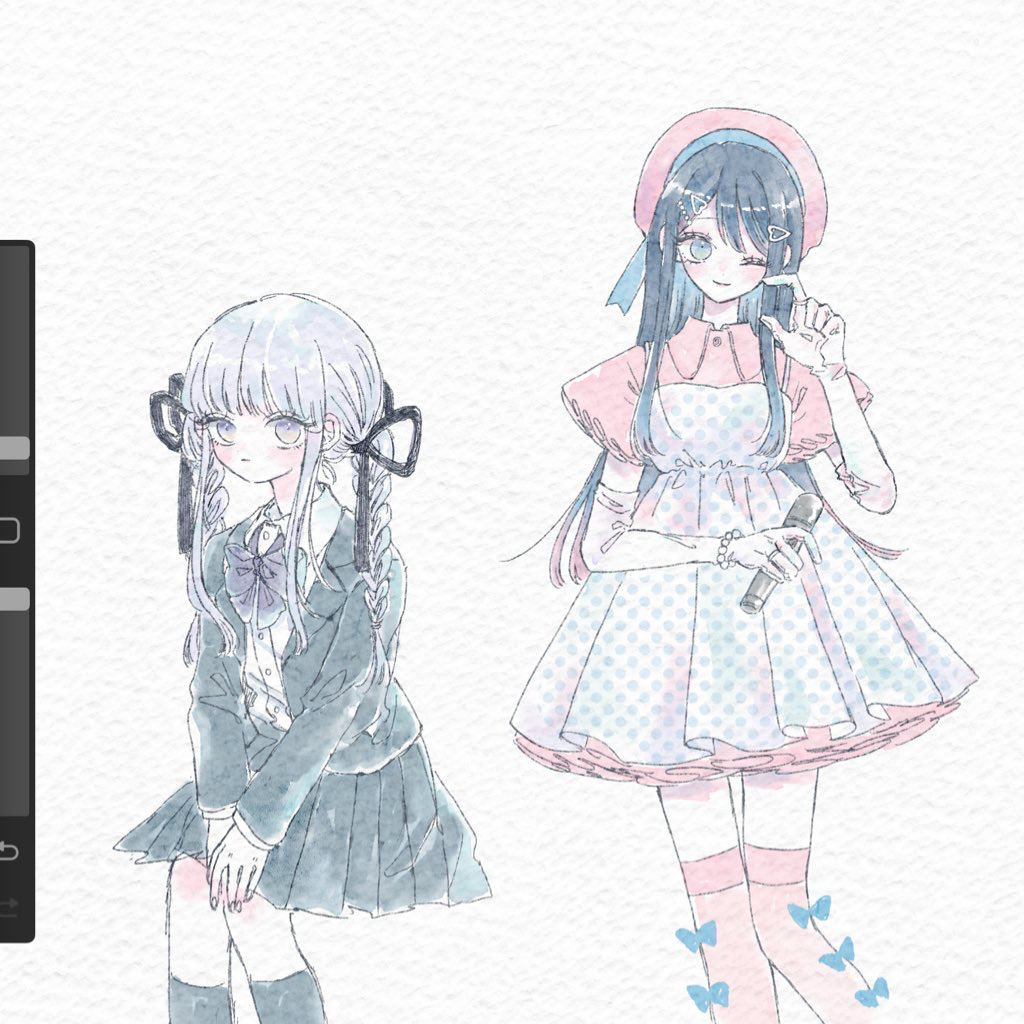2girls, ;), bead_bracelet, beads, black_ribbon, black_skirt, black_socks, bow