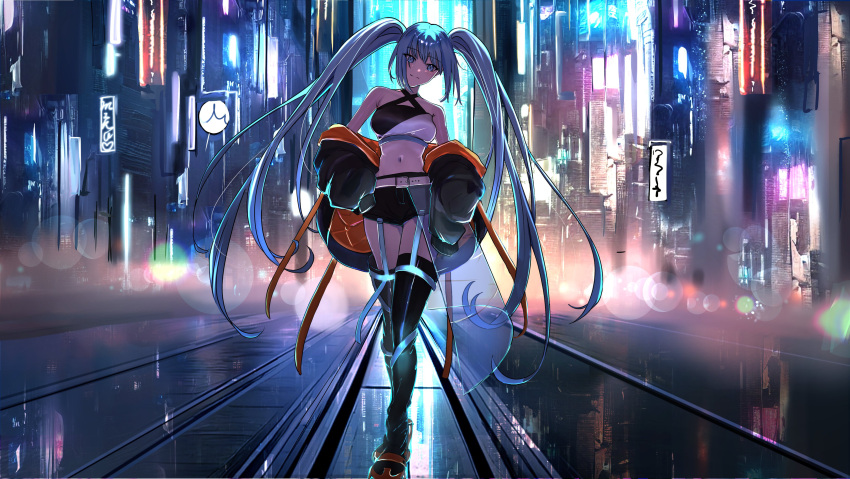 1girl, absurdres, aqua_eyes, aqua_hair, belt, belt_buckle, black_footwear, black_jacket