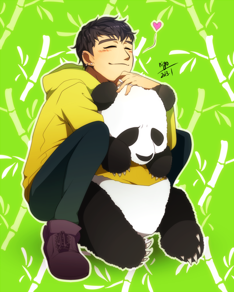 1boy, ^_^, animification, artist_name, bigbang, black_hair, blush, brown_footwear